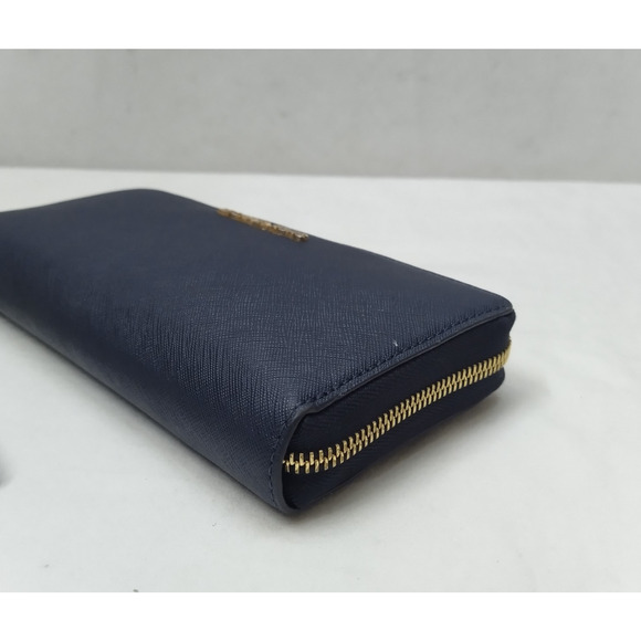 Michael Kors Blue Leather Zip Around Credit Card ID Window Wallet - Picture 7 of 16
